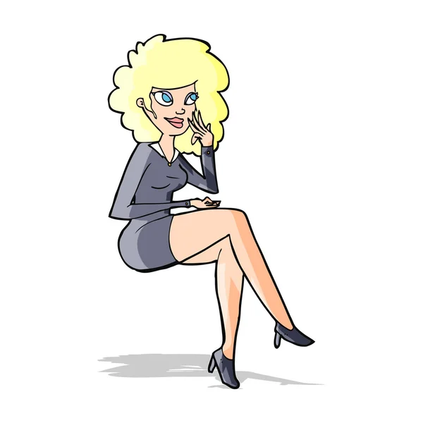 Cartoon kantoor vrouw zitten — Stockvector