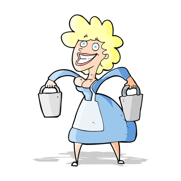 Cartoon melkmeisje dragen emmers — Stockvector