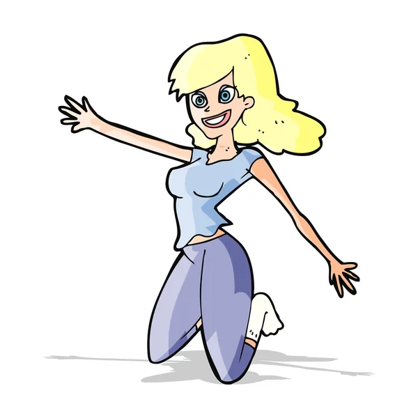 Cartoon jumping mulher — Vetor de Stock