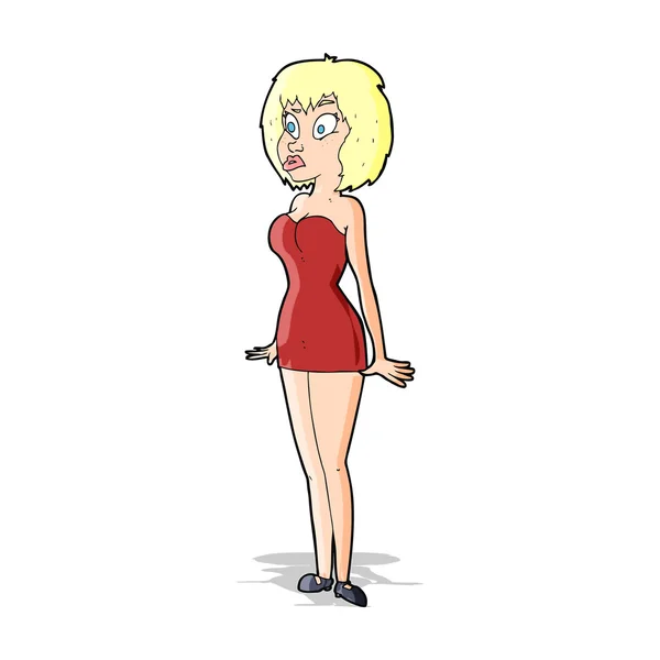 Έκπληκτος γυναίκα κινουμένων σχεδίων στο κοντό φόρεμα — Διανυσματικό Αρχείο