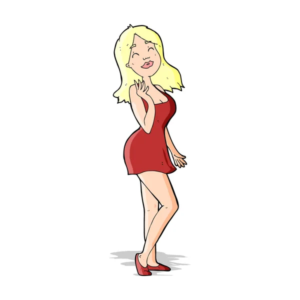 Kokteyl elbisesi içinde güzel bir kadın karikatür — Stok Vektör