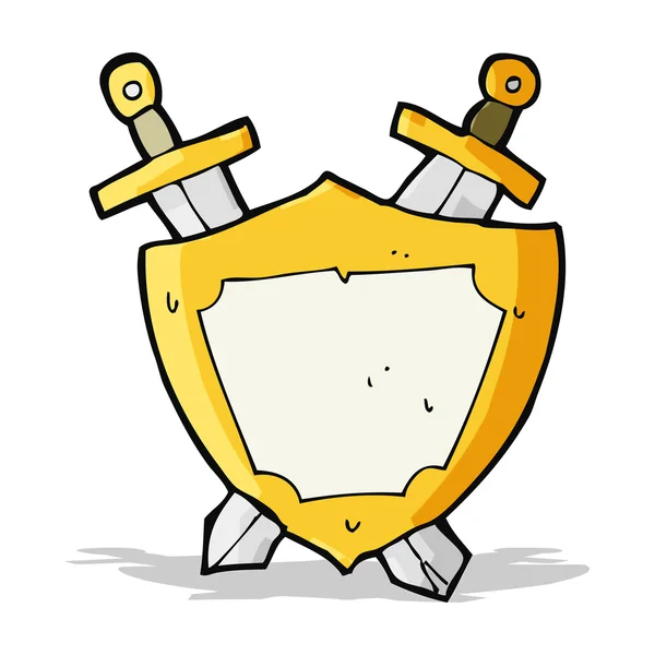 Escudo dos desenhos animados e espadas — Vetor de Stock