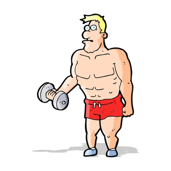 Cartoon man lifting weights — Stock Vector