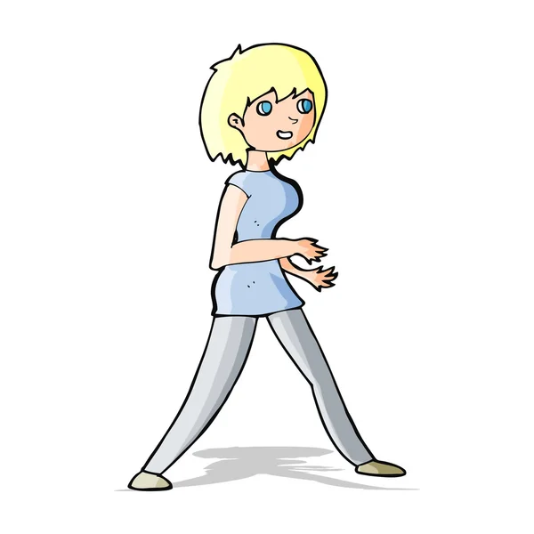 Mujer de dibujos animados caminando — Vector de stock