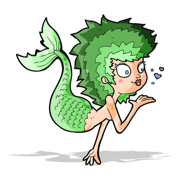 Dibujos animados sirena soplando un beso — Vector de stock