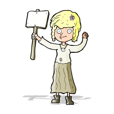 Protesto işareti olan hippi kız.