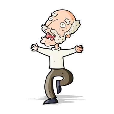 Çizgi film ihtiyarı korkuyor.