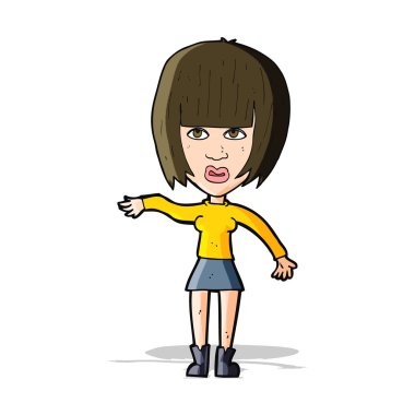 Çizgi filmdeki kadın el sallıyor.