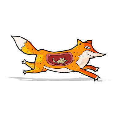 karın içinde fare ile karikatür tilki