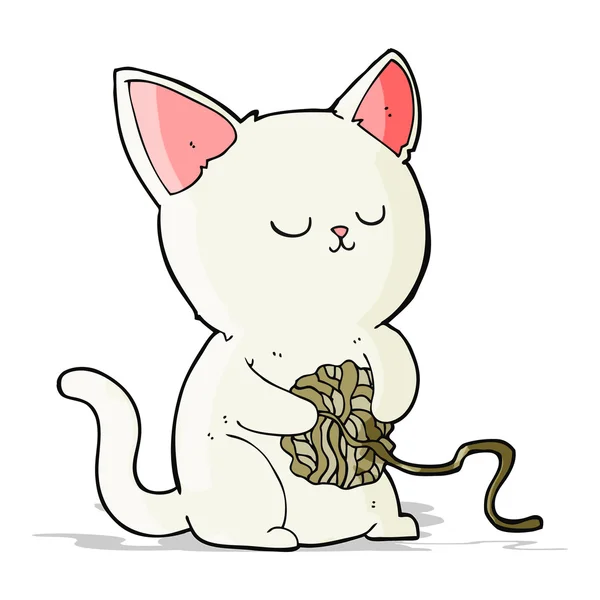 漫画猫が毛糸の玉で遊ぶ — ストックベクタ
