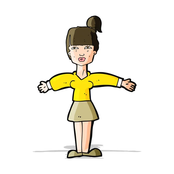 Cartoon vrouw shrugging schouders — Stockvector