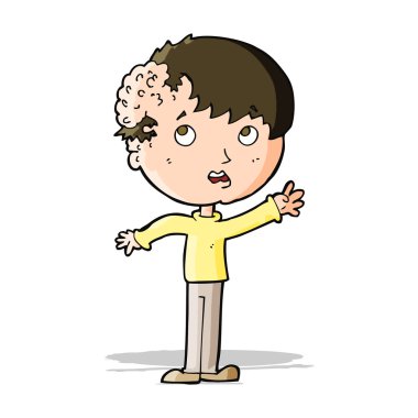 Kafasında büyüme olan çizgi film çocuğu.