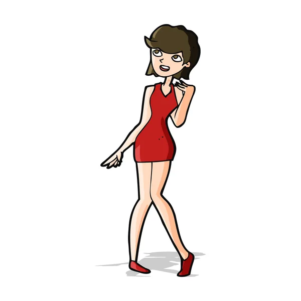 Cartoon vrouw in cocktail jurk — Stockvector