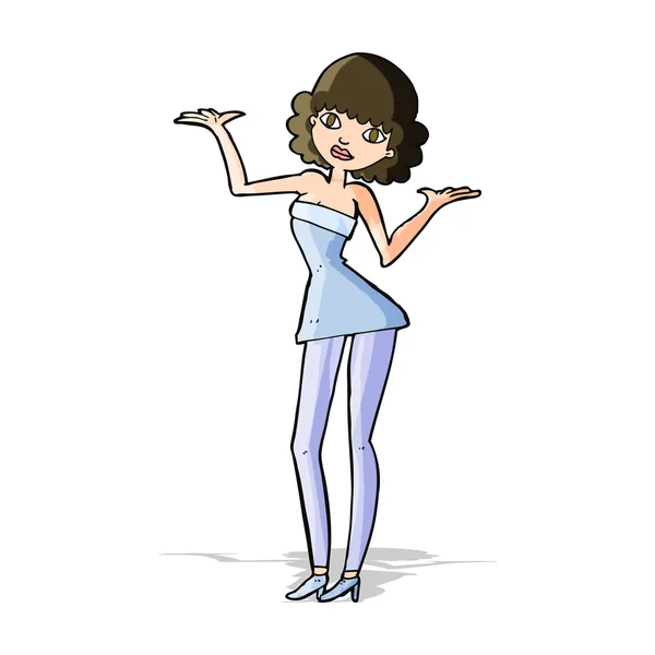 Cartoon vrouw in cocktail jurk — Stockvector