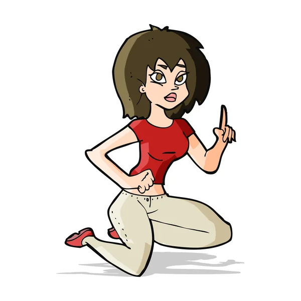 Cartoon sitzende Frau mit Idee — Stockvektor