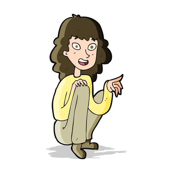 Karikatur glückliche Frau sitzt und zeigt — Stockvektor