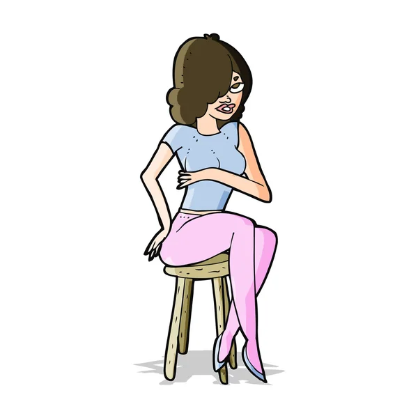 Γελοιογραφία γυναίκα κάθεται σε σκαμνί μπαρ — Διανυσματικό Αρχείο