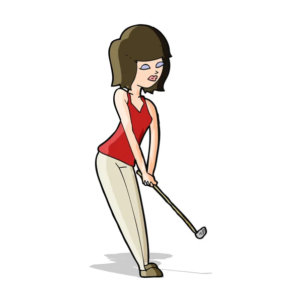 Cartoon vrouw spelen golf — Stockvector