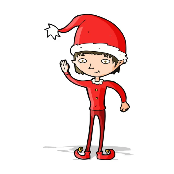 Dessin animé agitant elfe de Noël — Image vectorielle