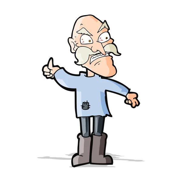 Desenho animado irritado velho homem em roupas remendadas — Vetor de Stock