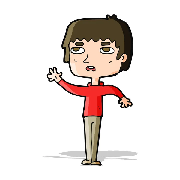 Dibujos animados infeliz chico saludando — Archivo Imágenes Vectoriales