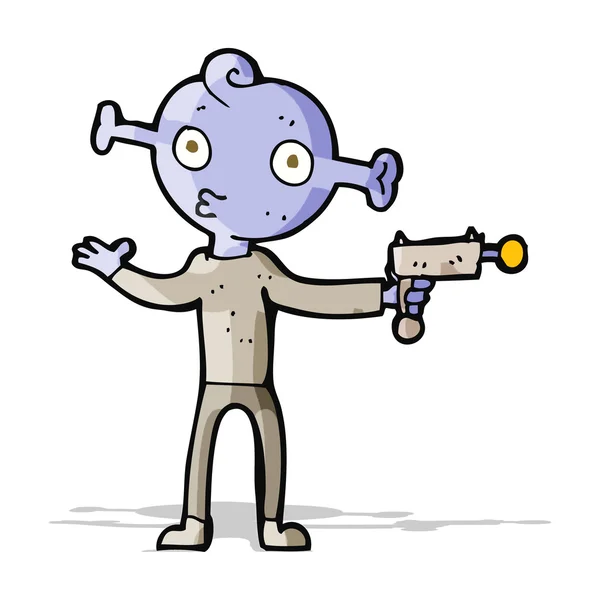 Dessin animé alien avec pistolet à rayons — Image vectorielle