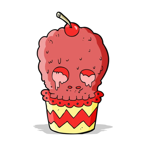 Spooky kafatası cupcake karikatür — Stok Vektör