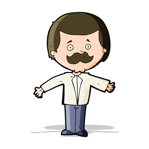 Homme moustache dessin animé à bras ouverts — Image vectorielle