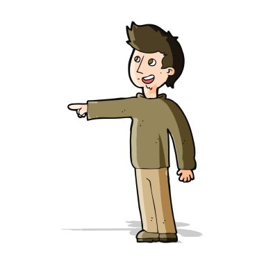 Çizgi film mutlu adam işaret ediyor ve gülüyor