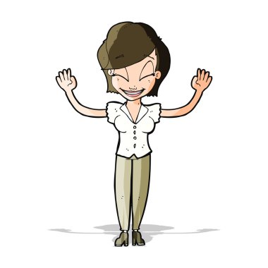 Elleri havada güzel bir kadın çizgi filmi.