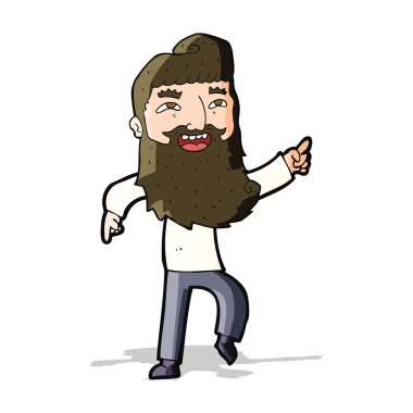 Çizgi filmdeki sakallı adam gülüyor ve işaret ediyor