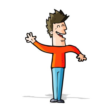 Çizgi film mutlu adam el sallıyor