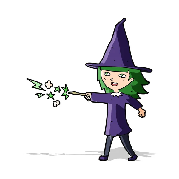 Cartoon witch girl casting spell — Stock Vector