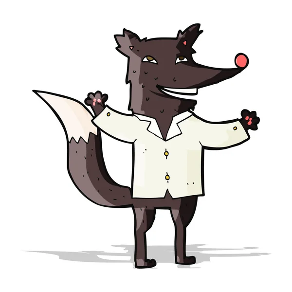 Cartone animato lupo felice indossando camicia — Vettoriale Stock