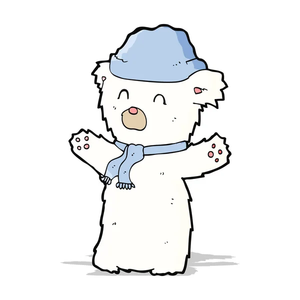 Dessin animé ours polaire mignon en chapeau et écharpe — Image vectorielle