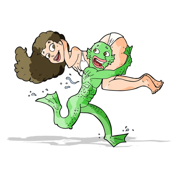 Dessin animé marais monstre portant fille en bikini — Image vectorielle
