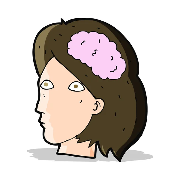 Cabeza femenina de dibujos animados con símbolo cerebral — Archivo Imágenes Vectoriales