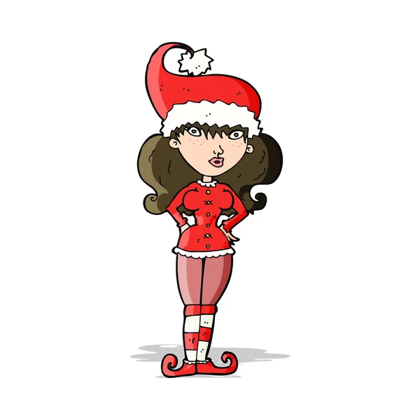 Desenho animado santa 's ajudante mulher —  Vetores de Stock