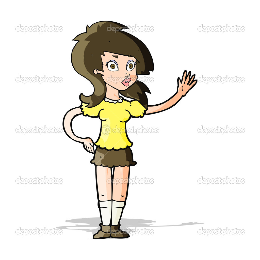 Dibujos animados mujer bonita saludando para llamar la atención vector,  gráfico vectorial © lineartestpilot imagen #49688303
