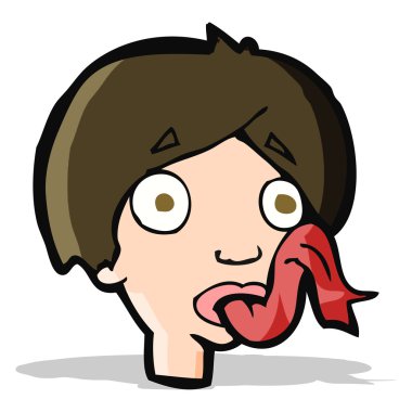 Çizgi film kafasının dili çıkmış.