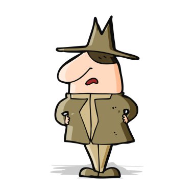 Palto ve şapkalı çizgi film adamı.