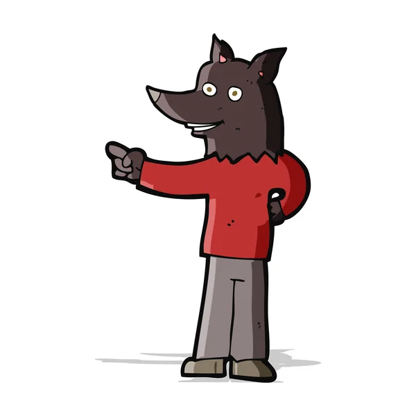 Hombre lobo de dibujos animados señalando — Vector de stock