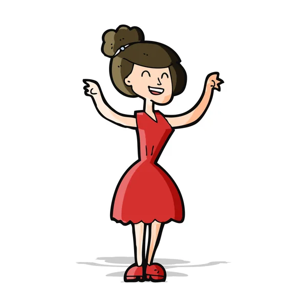 Kobieta z kreskówki z podniesionymi ramionami — Wektor stockowy