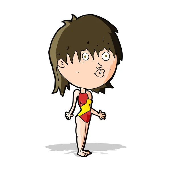 卡通女人在泳装耸耸肩膀 — 图库矢量图片