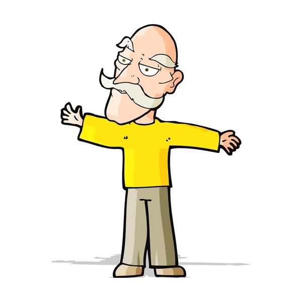 Cartone animato vecchio uomo allargando le braccia — Vettoriale Stock