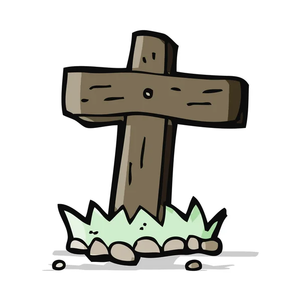 Caricatura madera cruz tumba — Vector de stock
