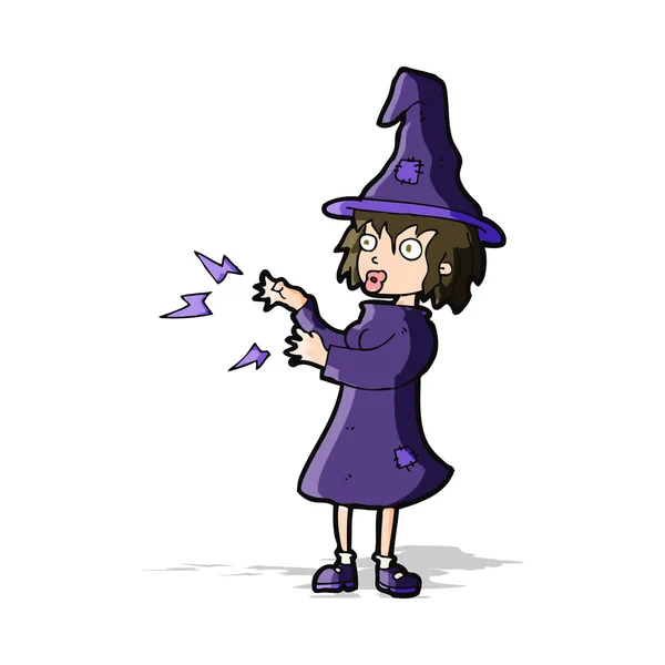 Cartoon witch casting spell — Stock Vector