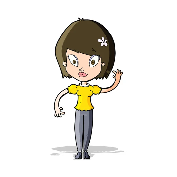 Dibujos animados mujer bonita saludando — Vector de stock