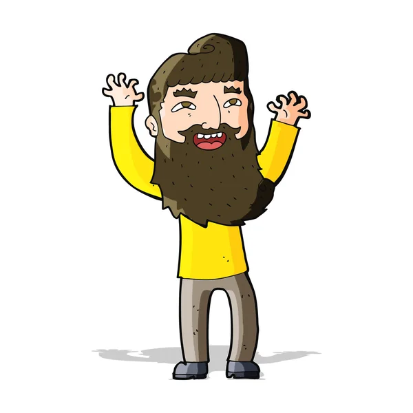 Cartoon happy bearded man waving arms — Stock Vector