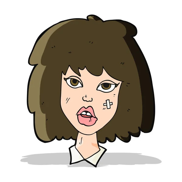 Mujer de dibujos animados con la cara magullada — Vector de stock